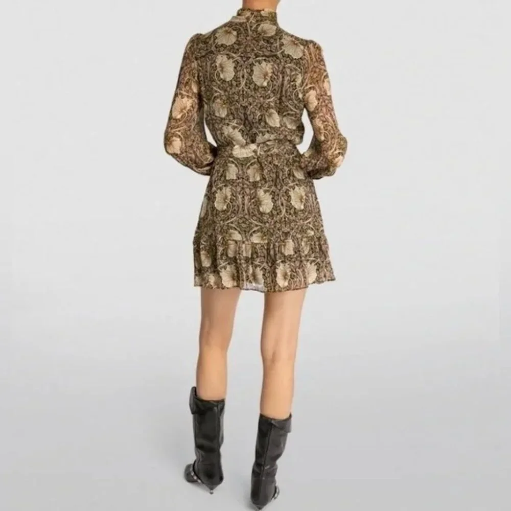 Morris & Co x PAIGE Vittoria Pimpernel 100% Silk Mini Dress Size L - Picture 2 of 12
